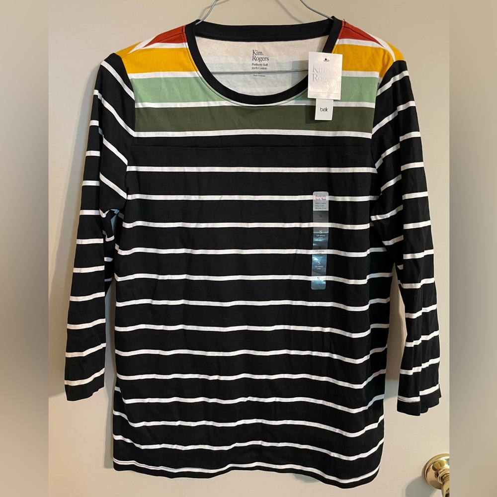 Kim Rogers 3/4 Sleeve Striped Multicolor Shirt